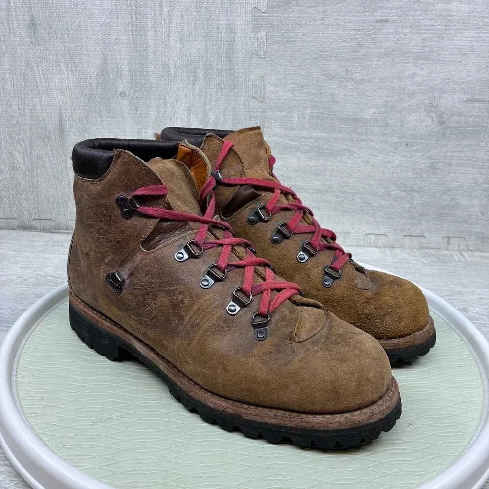 Vintage Hiking Mountaineering Boots Mens 12 Brown Suede Leather Vibram Lug Sole